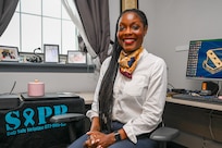 Sieda Jones, the sexual assault response coordinator (SARC) assigned to the 11th Wing, poses for a photo at Joint Base Anacostia-Bolling, Washington, D.C., April 7, 2025.  The SAPR program provides advocacy, education and resources to prevent and support those affected by sexual assault. (U.S. Air Force photo by Airman 1st Class Shanel Toussaint)
