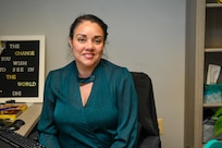 Betzaida Santana, a victim advocate for the sexual assault prevention and response team assigned to the 11th Wing, poses for a photo at Joint Base Anacostia-Bolling, Washington, D.C., April 7, 2025. The SAPR program provides advocacy, education and resources to prevent and support those affected by sexual assault. (U.S. Air Force photo by Airman 1st Class Shanel Toussaint)