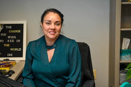 Betzaida Santana, a victim advocate for the sexual assault prevention and response team assigned to the 11th Wing, poses for a photo at Joint Base Anacostia-Bolling, Washington, D.C., April 7, 2025. The SAPR program provides advocacy, education and resources to prevent and support those affected by sexual assault. (U.S. Air Force photo by Airman 1st Class Shanel Toussaint)