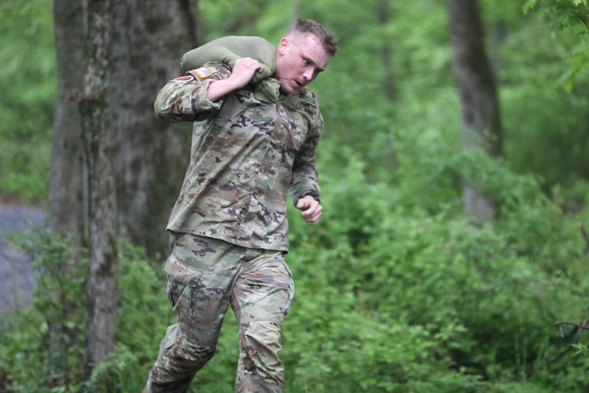 Sgt. Miles Crawford of the Maryland National Guard's 58th Military Intelligence Brigade prepares competes in the Region II Best Warrior Competition at Fort Indiantown Gap, Pennsylvania, May 6, 2025. (U.S. Army National Guard photo by Spc. Annie M. Riley)