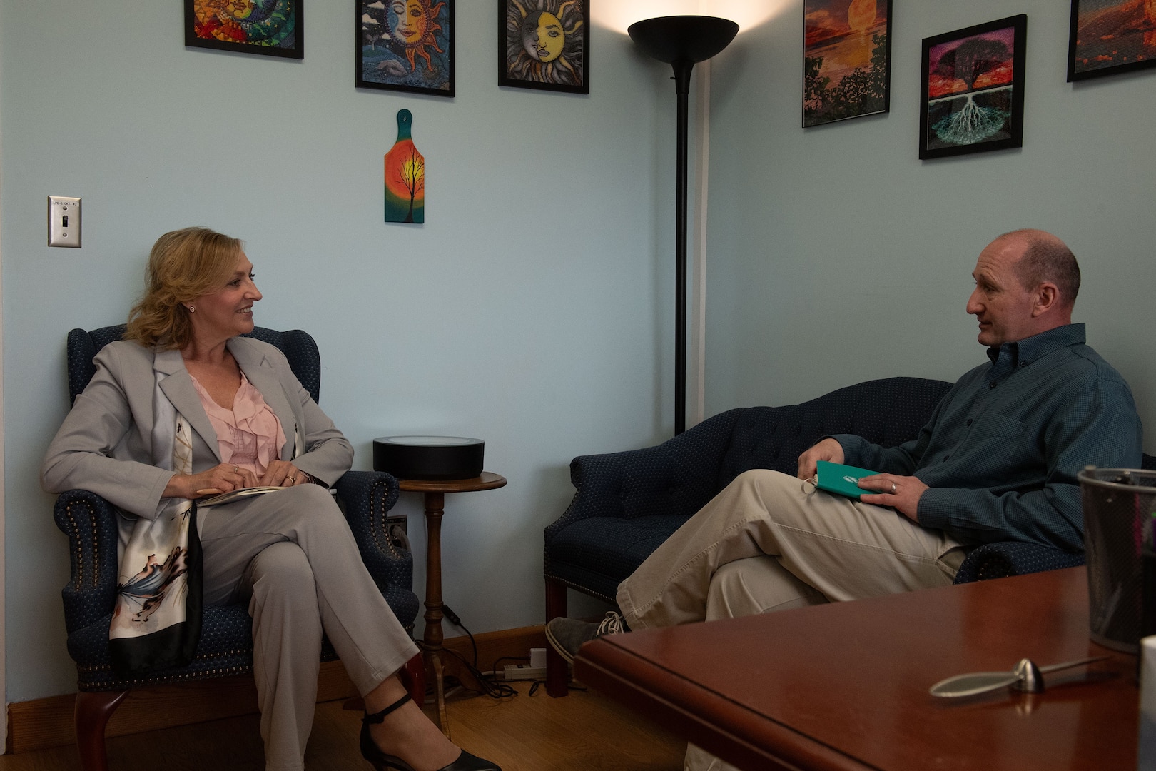 Karen Raines, spouse of Senior Enlisted Advisor John Raines, the senior enlisted advisor to the chief of the National Guard Bureau, meets with family‑readiness volunteers at Joint Force Headquarters ‑ Maine, April 30, 2025.