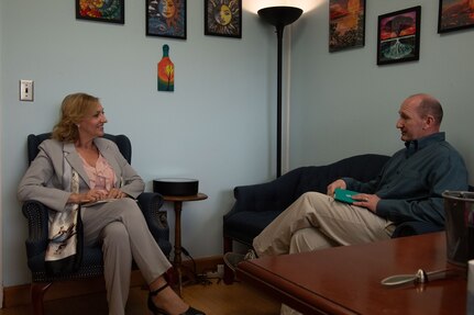 Karen Raines, spouse of Senior Enlisted Advisor John Raines, the senior enlisted advisor to the chief of the National Guard Bureau, meets with family‑readiness volunteers at Joint Force Headquarters ‑ Maine, April 30, 2025.