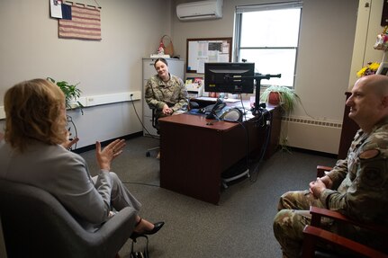 Karen Raines, spouse of Senior Enlisted Advisor John Raines, the senior enlisted advisor to the chief of the National Guard Bureau, meets with family‑readiness volunteers at Joint Force Headquarters ‑ Maine, April 30, 2025.