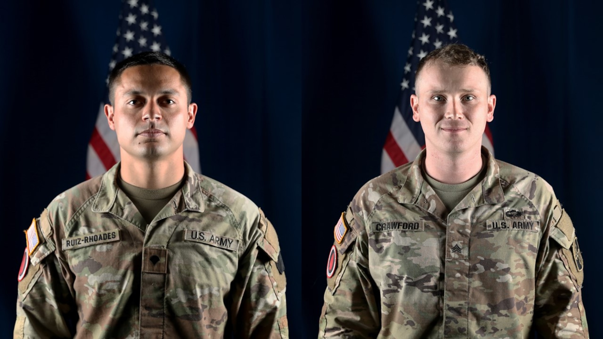 Spc. Robert Ruiz-Rhoades, left, of the Pennsylvania National Guard and Sgt. Miles Crawford, right, of the Maryland National Guard were named the winners of the Region II Best Warrior Competition at Fort Indiantown Gap, Pennsylvania, May 5-9, 2025. (U.S. Army National guard photo illustration by Spc. Skylin Simpson)