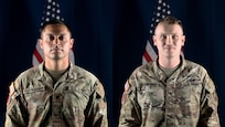 Spc. Robert Ruiz-Rhoades, left, of the Pennsylvania National Guard and Sgt. Miles Crawford, right, of the Maryland National Guard were named the winners of the Region II Best Warrior Competition at Fort Indiantown Gap, Pennsylvania, May 5-9, 2025. (U.S. Army National guard photo illustration by Spc. Skylin Simpson)