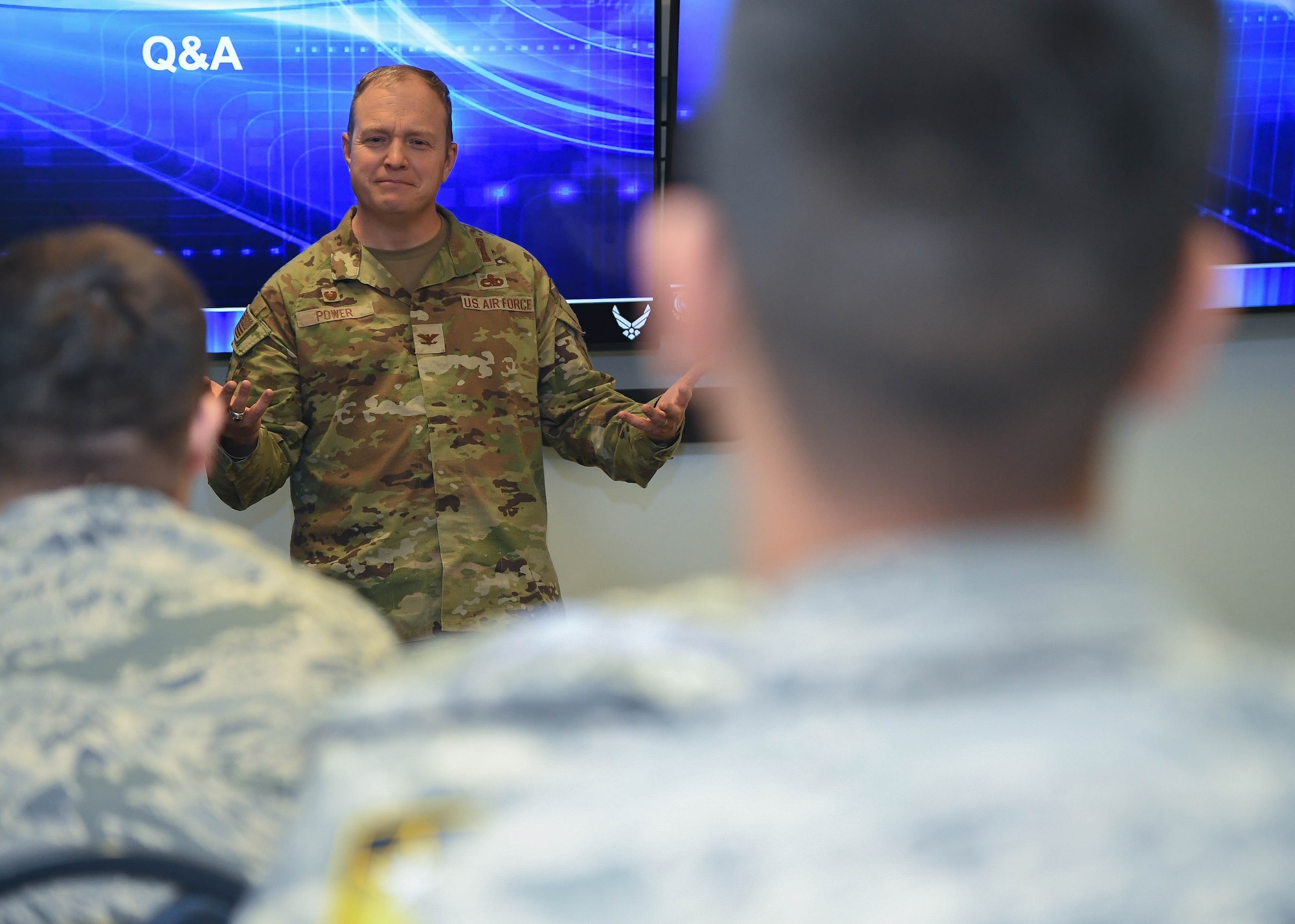 military man gives speech
