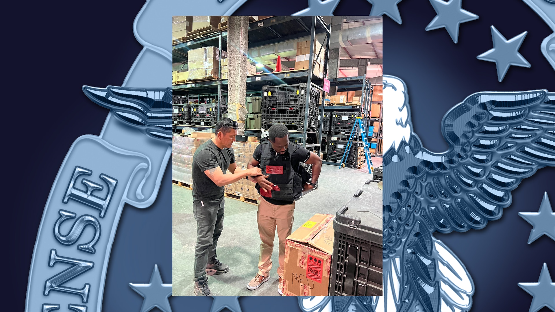 People do fitting for protective equipment.
