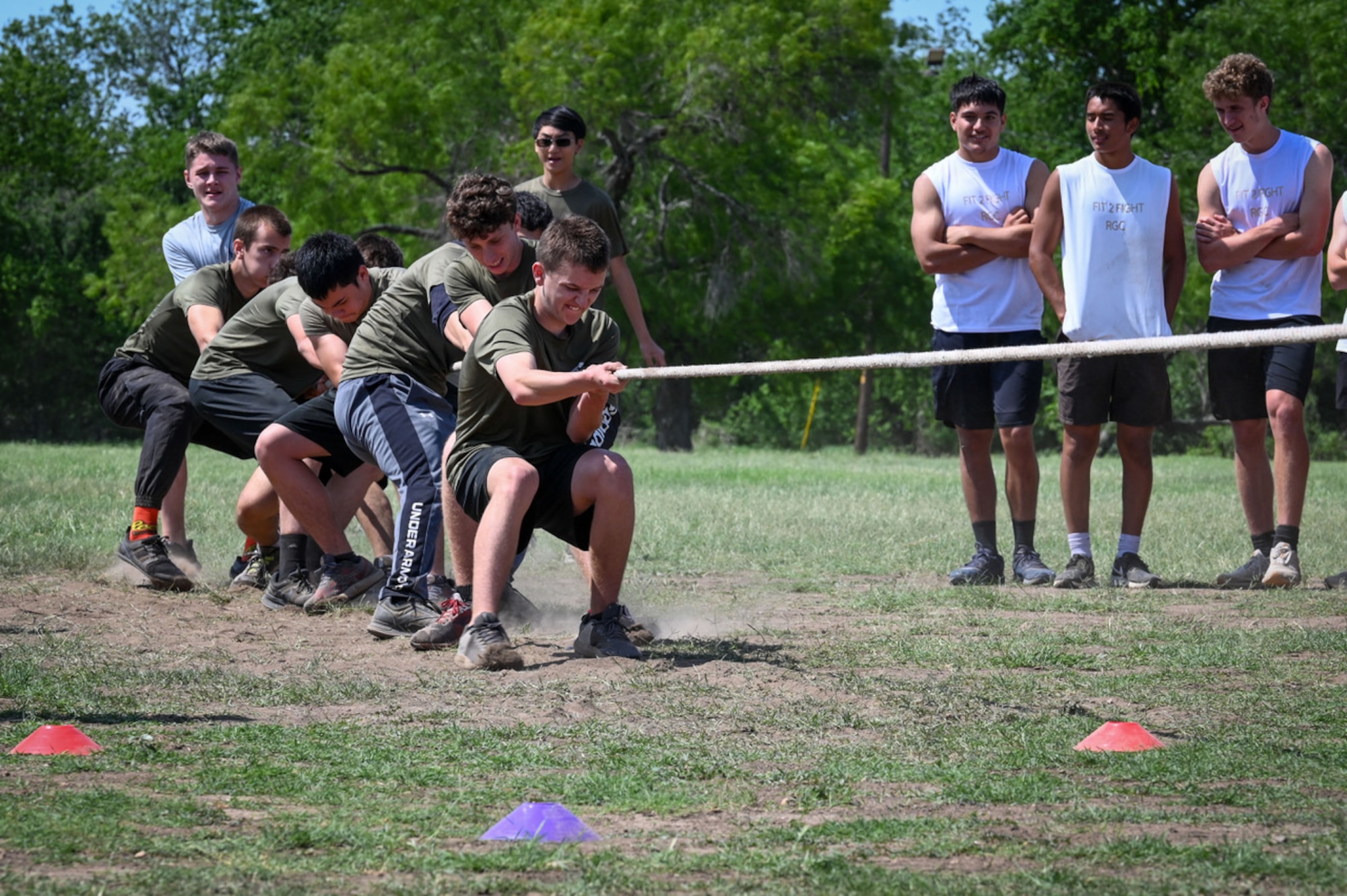 Tug-of-war competition on gym field