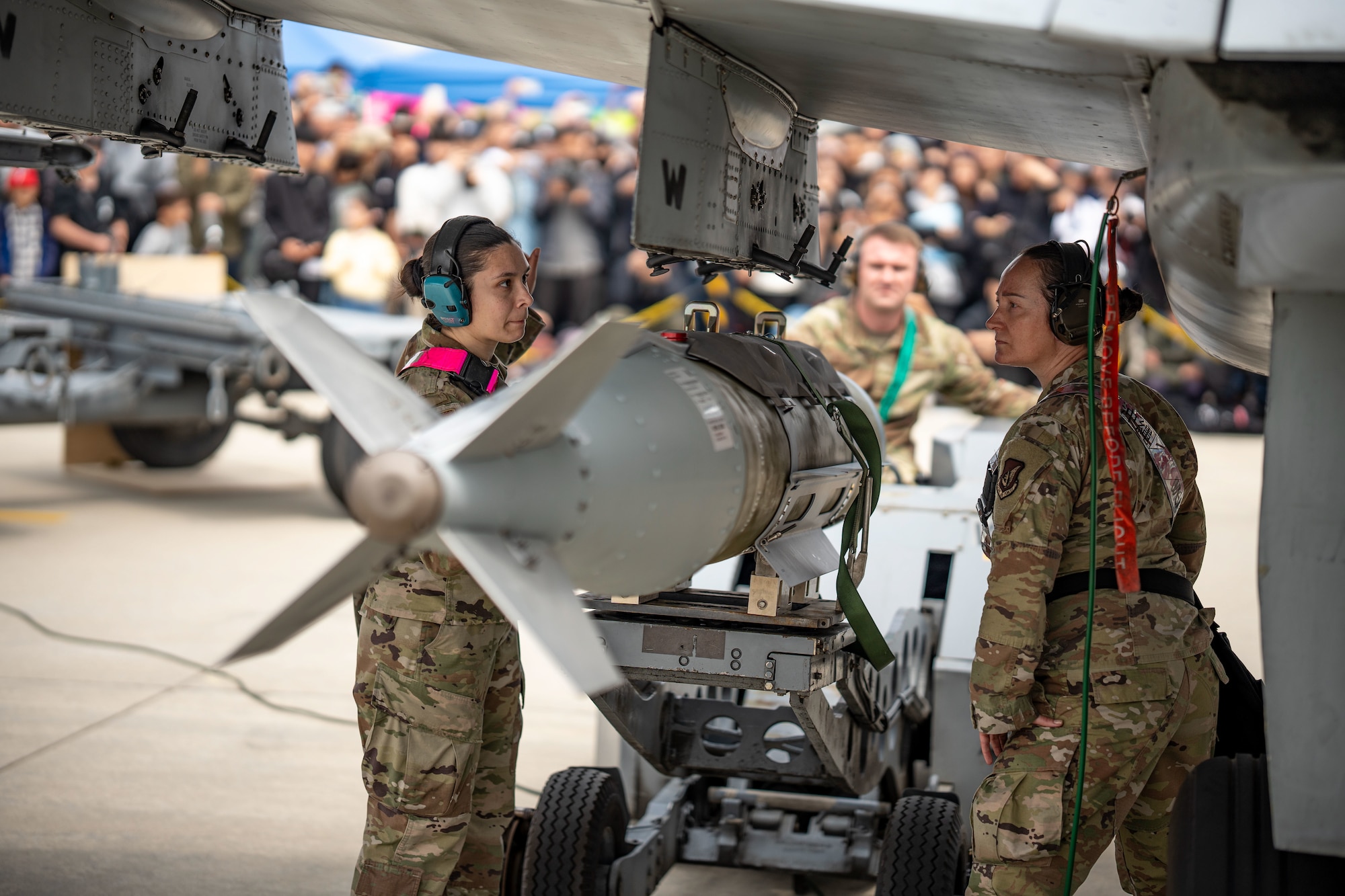 An A-10 weapons demonstration highlights munitions loading and arming procedures during Osan Air Power Days 2025 at Osan Air Base, Republic of Korea, May 11, 2025. The demonstration showcased the A-10’s close air support role as part of the 51st Fighter Wing’s public air show.  (U.S. Air Force photo by Senior Airman Tallon Bratton)