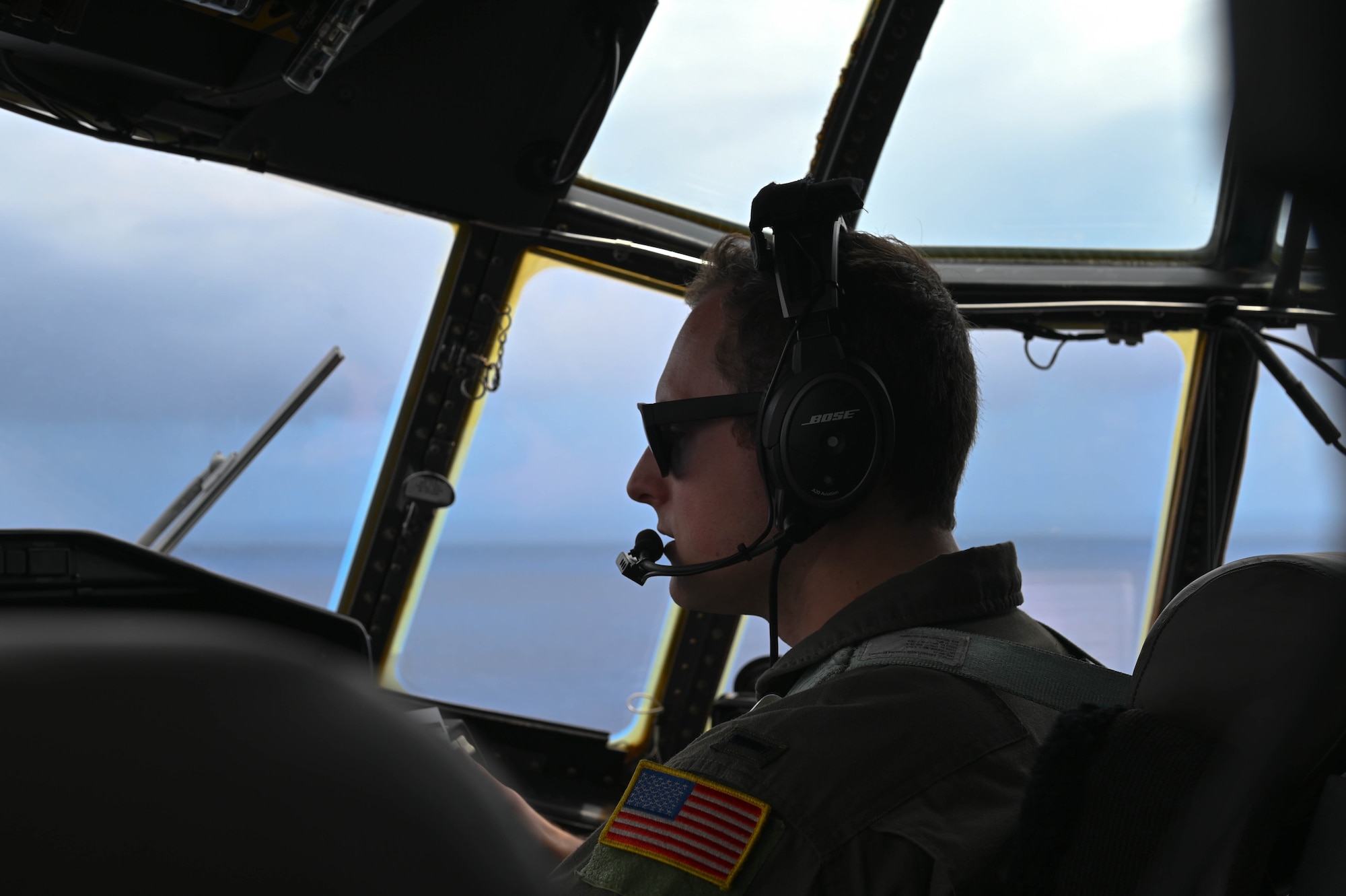 U.S. Air Force 1st Lt. Chase Tozer from the 109th Airlift Squadron, Minnesota Air National Guard, flies a C-130 Hercules over the skies of Ceiba, Puerto Rico, April 8, 2025.