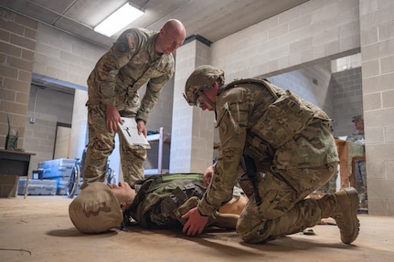 U.S. Army Spc. Edward Snyder from the North Dakota Army National Guard participates in the Combat Traning Scenario event of the 2025 Best Warrior Competition at the Orchard Combat Training Center, Boise, ID on May 07, 2025.