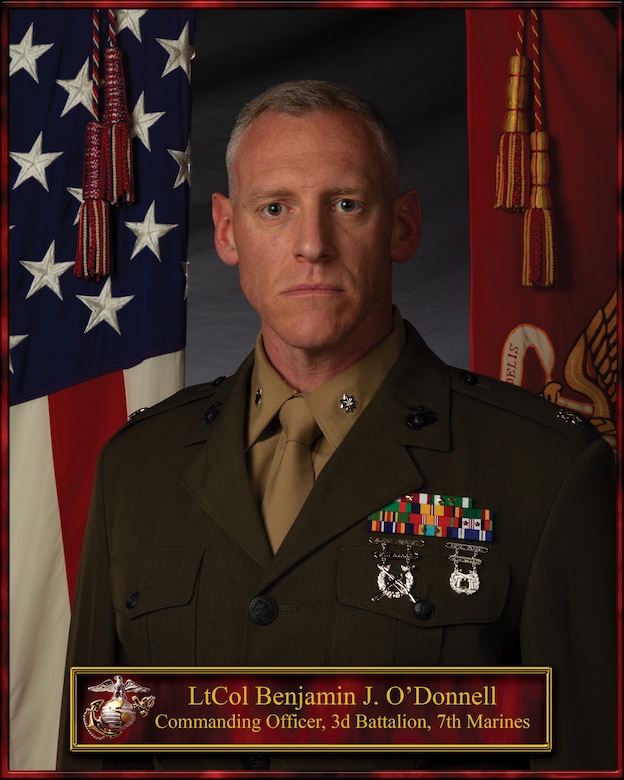 Lieutenant Colonel O’Donnell is a graduate of Liberty University. He commissioned through the Officer Candidate Course program in December 2008.

After graduating the Infantry Officer’s Course in 2010, he reported to 1st Battalion, 5th Marines where he served as a Rifle Platoon Commander and Company Executive Officer. He deployed once to Afghanistan in support of Operation Enduring Freedom and once on the 31st Marine Expeditionary Unit with the battalion. 

In 2013, he reported to The Basic School in Quantico, Virginia. He served as a Bullpen Instructor, Staff Platoon Commander, and Infantry Officer Course Instructor while aboard Camp Barrett. 

In academic year 2017, he attended the Expeditionary Warfare School and received follow-on orders to 2d Battalion, 4th Marines. During his tour with 2d Battalion, 4th Marines he served as the Weapons Company Commander and Battalion Operations Officer. He deployed once with the battalion in support of the Marine Rotational Force – Darwin in 2018. 

Lieutenant Colonel O’Donnell attended the Marine Corps’ Command and Staff College in academic year 2021. Upon graduation, he received follow-on orders to the Expeditionary Warfare School where he served as a Faculty Advisor, Course Director, Director of Curriculum Development, and Chief Instructor.