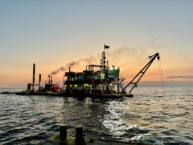 The U.S. Corps of Engineers, Detroit District will start dredging outer St. Joseph Harbor on May 13 to keep the federal channel open. Dredging at St. Joseph Harbor in 2024 is seen in this file image August 12, 2024. (U.S. Army Corps of Engineers photo.)