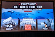 U.S. Army Lt. Gen. Joshua M. Rudd, deputy commander of U.S. Indo-Pacific Command, speaks with retired Australian Defence Force Brigadier Ian Langford, executive director of Security and Defence PLuS, during the Indo-Pacific Security Forum in Honolulu, May 12, 2025.