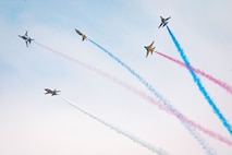 Republic of Korea Air Force Black Eagles perform aerial maneuvers during Osan Air Power Days at Osan Air Base, Republic of Korea, May 11, 2025. Their performance demonstrated expert precision flying and highlighted the strength of the U.S.-ROK partnership as thousands of attendees looked on. (U.S. Air Force photo by Senior Airman Tallon Bratton)