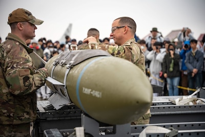 An A-10 weapons demonstration highlights munitions loading and arming procedures during Osan Air Power Days 2025 at Osan Air Base, Republic of Korea, May 10, 2025. The demonstration was part of the 51st Fighter Wing’s public air show showcasing U.S. and allied capabilities. (U.S. Air Force photo by Senior Airman Tallon Bratton)