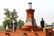 onor guardsmen with the Nepali Army stand in front of the Eternal Flame Memorial during the 10th Anniversary Operation Sahayogi Haat Wreath Laying Ceremony at the Nepal Military Museum, Kathmandu, Nepal, May 12, 2025.