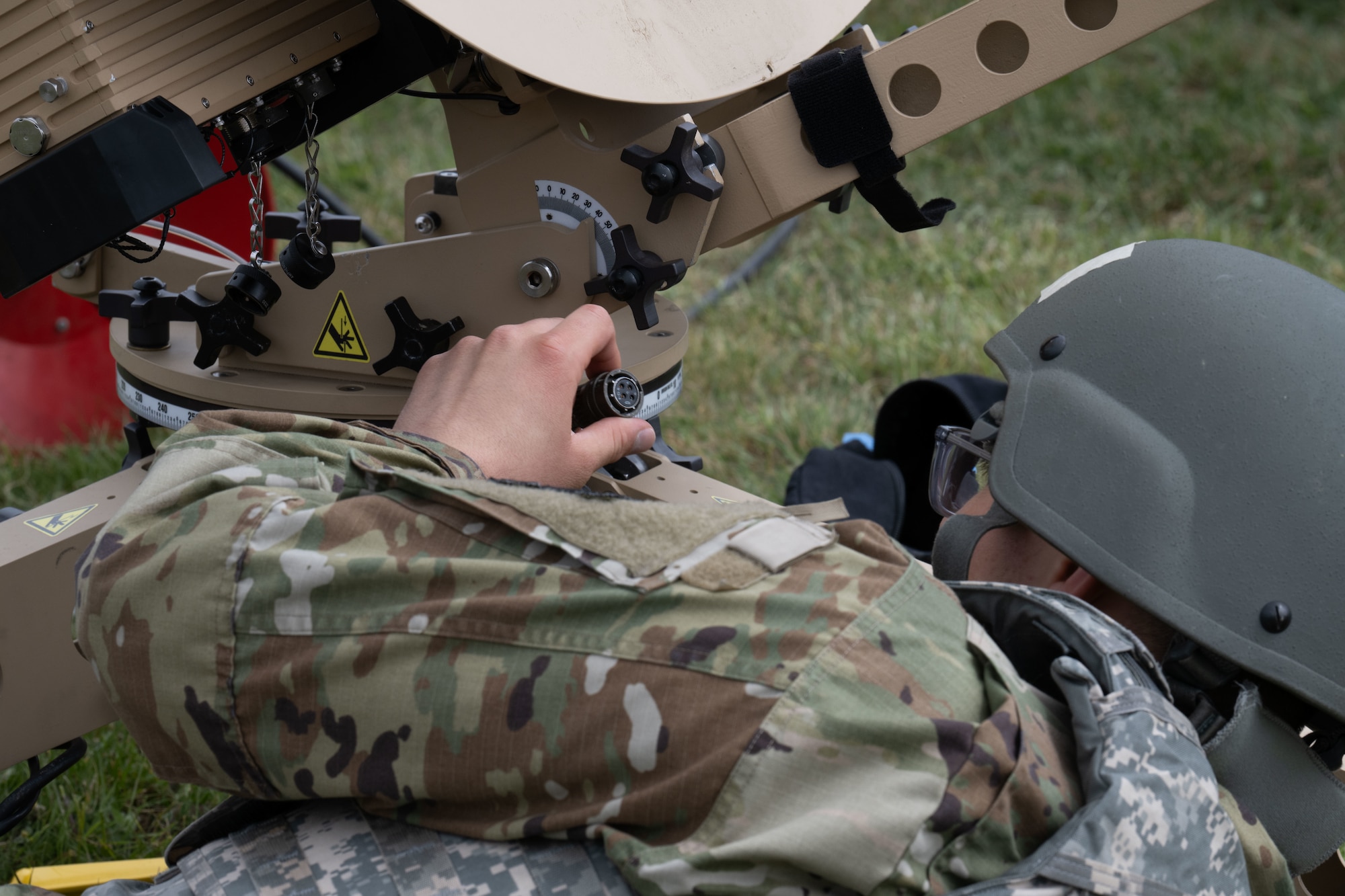 A U.S. Airman assigned to the 100th Communications Squadron assembles a satellite terminal during combat readiness inspection Skyway Chariot at RAF Feltwell, England, May 8, 2025.