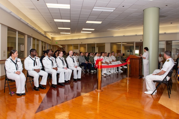 Capt. Elizabeth Adriano, Naval Medical Center San Diego's Director, gives opening remarks during a ribbon-cutting ceremony to celebrate the completion of NMCSD's 1 West Mental Health Ward expansion. The mission of NMCSD is to provide a superior experience for our patients, staff, and warfighters. NMCSD employs more than 5,000 active-duty military personnel, civilians, and contractors in southern California to deliver exceptional care afloat and ashore. (U.S. Navy photo by Mass Communication Specialist 2nd Class Celia Martin)