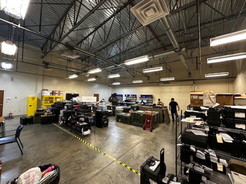 Personnel work inside the U.S. Army Medical Materiel Agency's Home-Station Medical Maintenance Support (HMMS) shop at Fort Bragg, North Carolina.