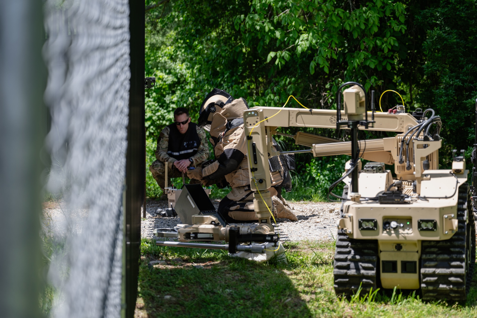 An Airman disposes of an unexploded ordnance during a Combat Readiness Inspection.