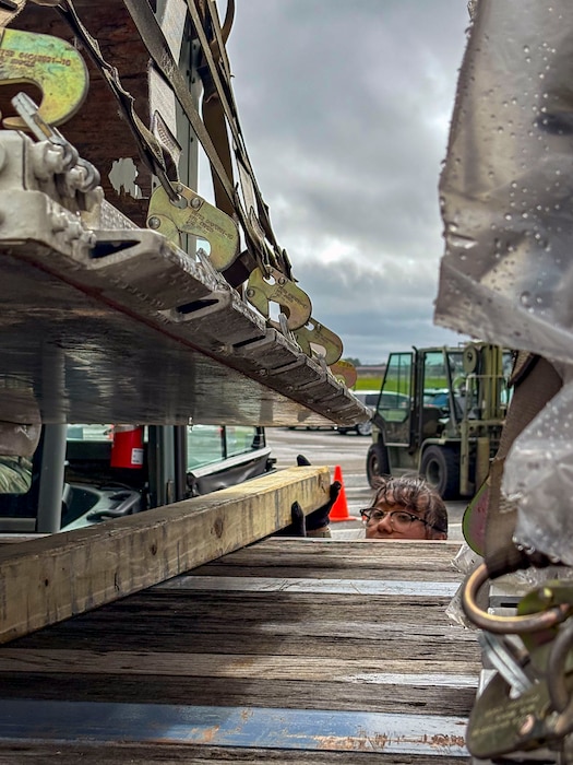 Woman inspects cargo