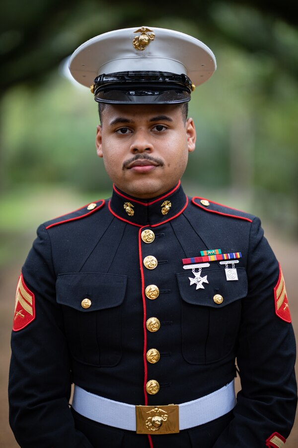 U.S. Marine Corps Cpl. Aldon Tabor, a supply administration and operations specialist with Truck Company, 23rd Marine Regiment, 4th Marine Division, poses for a photo after of a wreath laying ceremony for Gen. Robert Barrow, the 27th Commandant of the Marine Corps in St. Francisville, L.A., Nov. 10, 2024.  Barrow was the first Marine Corps commandant to be buried at his hometown and not in Arlington National Cemetery. Each year on the Marine Corps Birthday, Marines with Marine Forces Reserve lay a wreath on his grave. (U.S. Marine Corps photo by Sgt. Scott Jenkins)