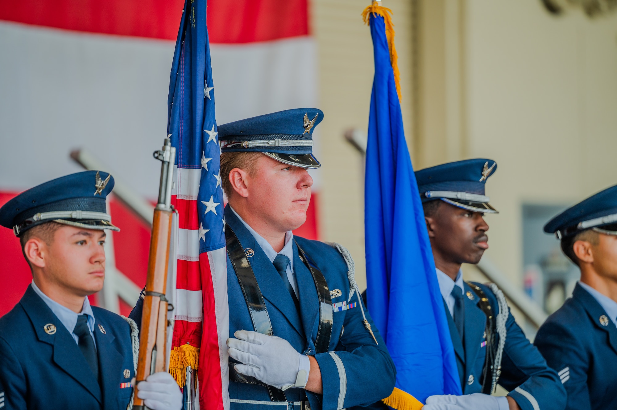 The 56th FW held an opening ceremony to start off their recognition of national police week. Honor Guard Airmen showcase long-standing U.S. Air Force heritage and traditions during the presentation of the colors ceremony.
