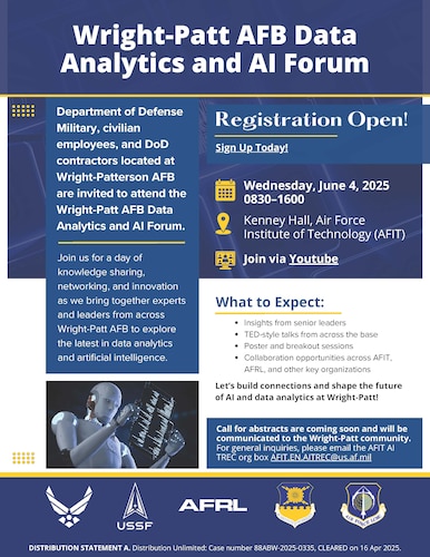 Blue, yellow, and white flyer with white and blue lettering. In addition there are logos and a robot included.
