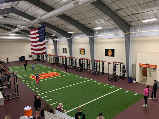 A turf floor purchased through Defense Logistics Agency Troop Support’s Holistic Health and Fitness program