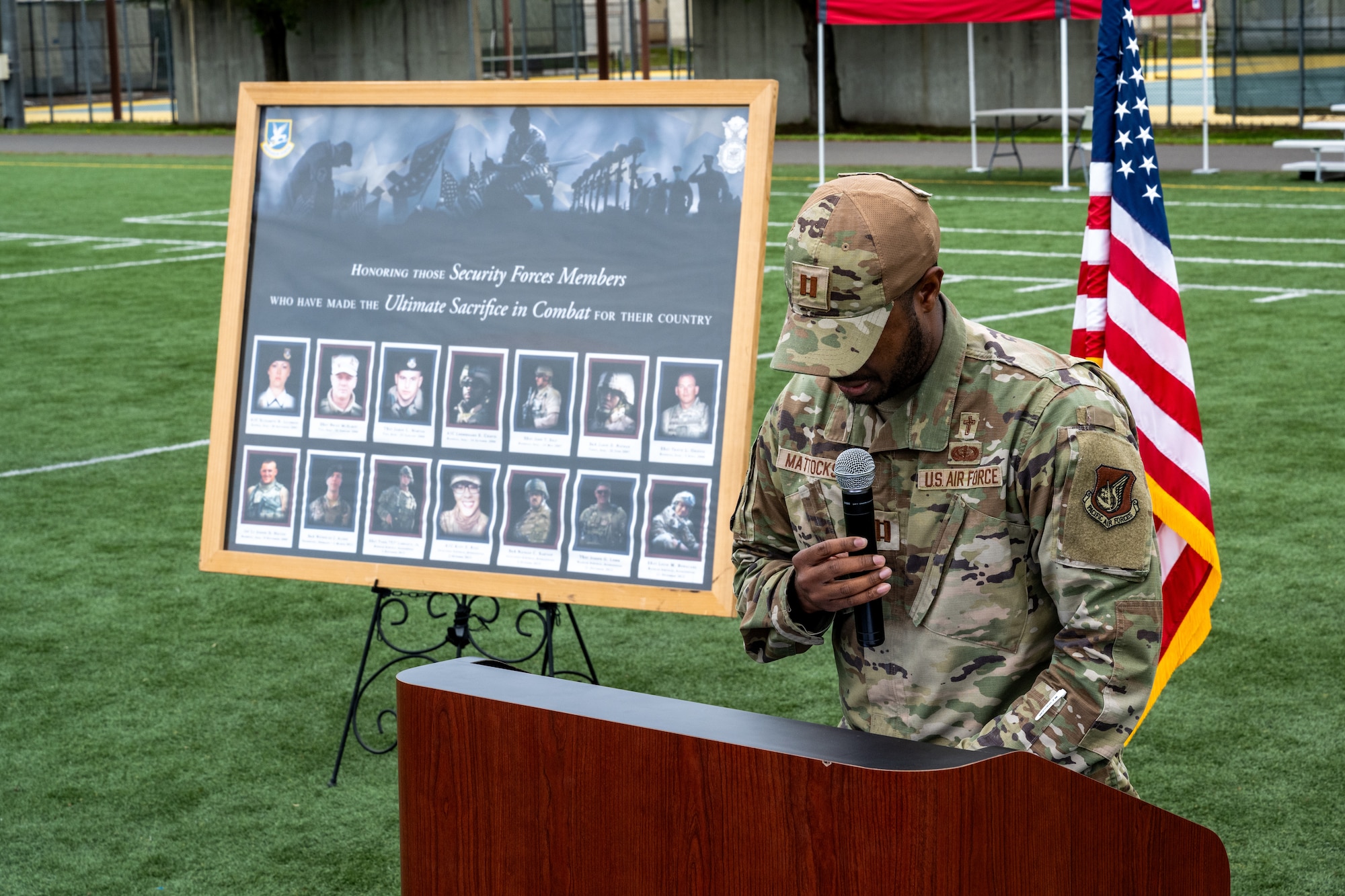 Chaplain delivers an invocation.