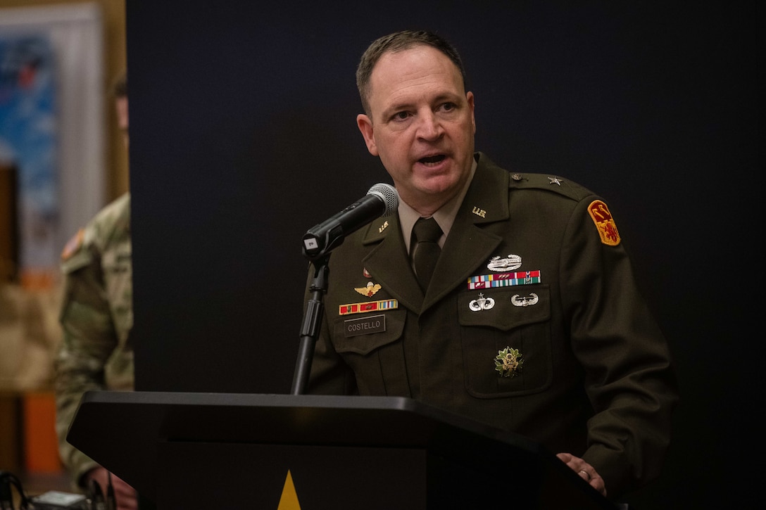 U.S. Army Brig. Gen. Patrick Costello, 94th Army Air and Missile Defense Command (AAMDC) commanding general, spoke at the Land Forces of the Pacific (LANPAC) symposium and Exposition, May 13, 2025