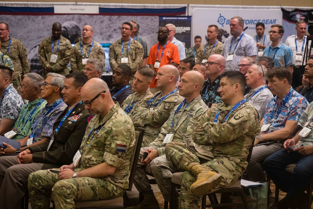 Soldiers, civilians, and retirees attended the Commander’s Corner at the Land Forces of the Pacific (LANPAC) Symposium and Exposition on May 13, 2025, at the Sheraton Waikiki. LANPAC is an annual, international event designed to highlight the role of land forces in the Indo-Pacific theater and their contributions to the Joint Force in peace and war hosted by the Association of the United States Army (AUSA). (U.S. Army photo by Sgt. Zabarr Jones)