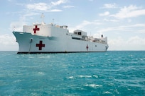 The Military Sealift Command hospital ship USNS Comfort (T-AH 20) sit at anchor during Continuing Promise 2015. Continuing Promise is a U.S. Southern Command-sponsored and U.S. Naval Forces Southern Command/U.S. 4th Fleet-conducted deployment to conduct civil-military operations including humanitarian-civil assistance, subject matter expert exchanges, medical, dental, veterinary and engineering support and disaster response to partner nations and to show U.S. support and commitment to Central and South America and the Caribbean. (U.S. Navy photo by Mass Communication Specialist 1st Class Gary Johnson/Released)