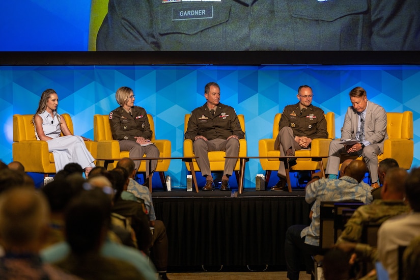 U.S. Army senior leaders from across the Indo Pacific, and Tara Dougherty, chief executive officer of Govini, sit on a panel to discuss the importance of creating and maintaining joint interior lines during the Land Forces Pacific (LANPAC) Symposium and Exhibition, May 13, 2025.