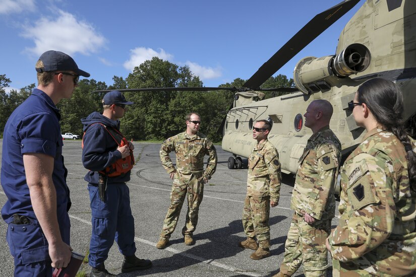 Soldiers with the Pennsylvania National Guard’s 28th Expeditionary Combat Aviation Brigade crewed a CH-47 Chinook helicopter to assist the U.S. Coast Guard by transporting three buoys May 7 in the Chesapeake Bay and Delaware Bay. During the winter, buoys are often displaced and washed up on beaches that are inaccessible to Coast Guard boats. (U.S. Army National Guard photo by Sgt. 1st Class Zane Craig)
