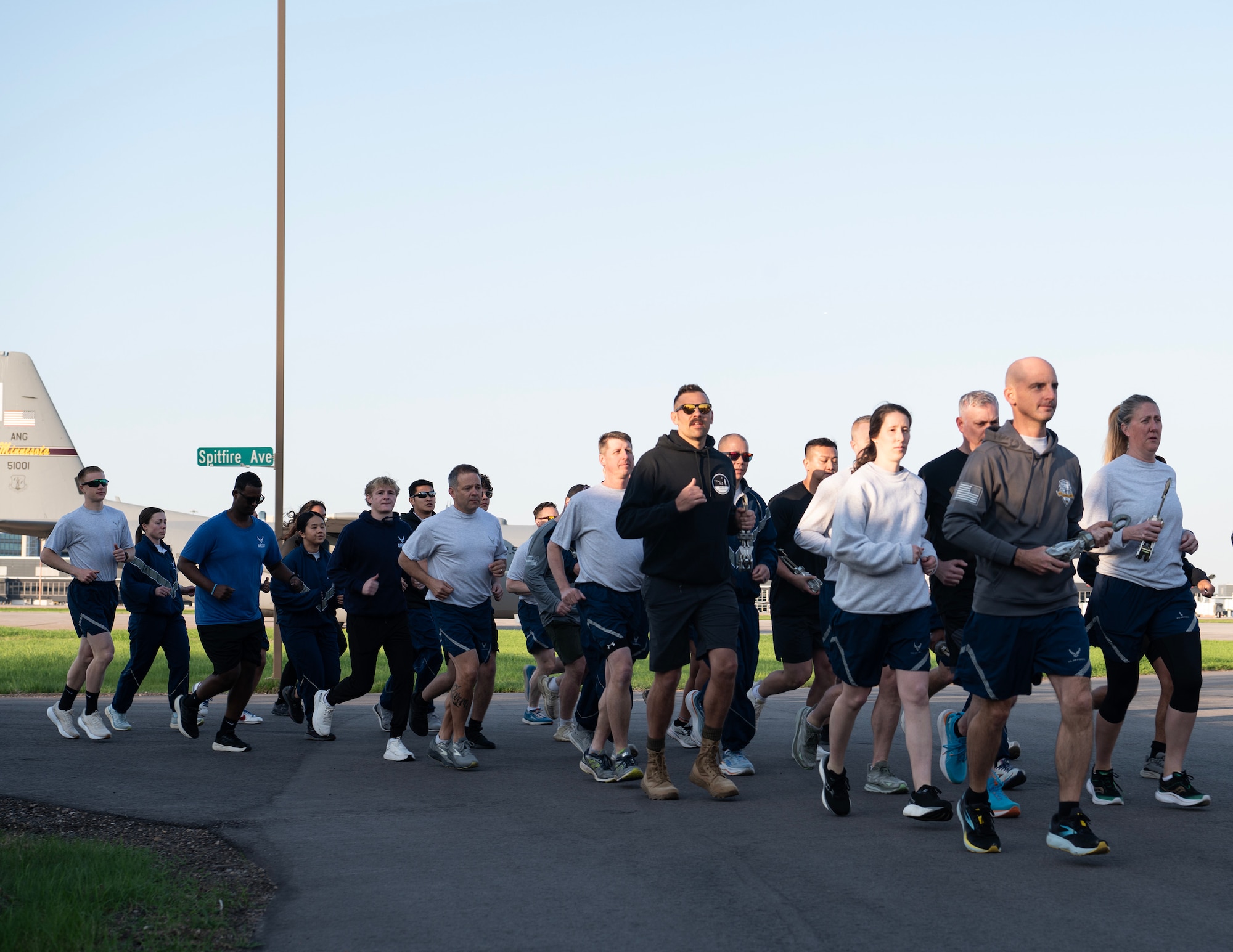U.S. Air Force Airmen from the 133rd Airlift Wing run in the aerial port memorial run in St. Paul, Minn, May 4, 2025.