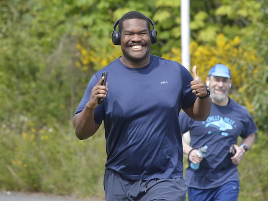 Fitness for the field...Lt. Ibrahim Akano, assigned to NMRTC Bremerton as a Main Operating Room nurse, takes part in the Nurse Corps’ Daisy Dash 5K designed to promote shared purpose, fitness capability and honor the 117 years anniversary of their corps commitment to mission readiness (Official Navy photo by Douglas H Stutz, NHB/NMRTC Bremerton public affairs officer).