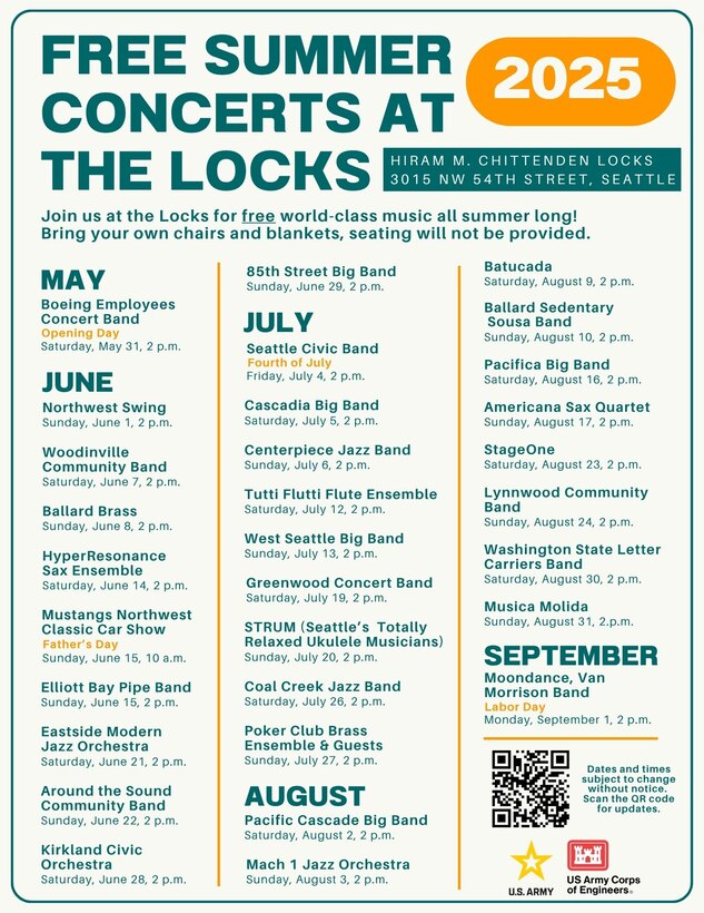Poster for the 2025 Summer Concerts at the Locks