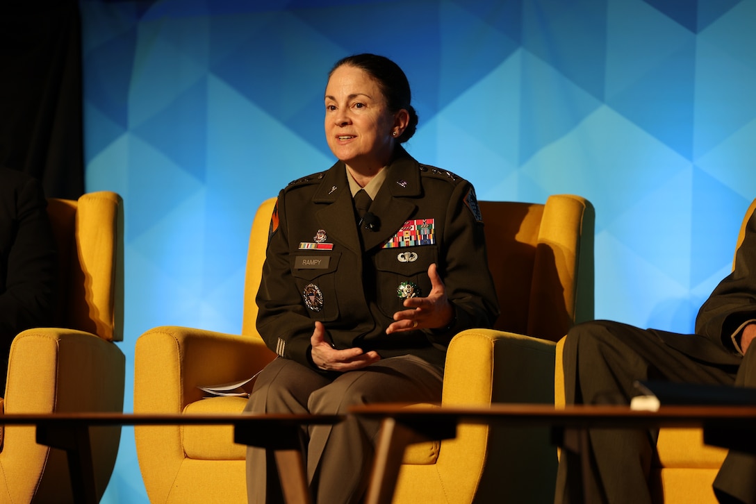 Maj. Gen. Hope C. Rampy, commanding general of the U.S. Army Human Resources Command discusses how to generate ready, lethal, and resilient land forces in the Indo-Pacific region during the Land Forces Pacific (LANPAC) Symposium in Honolulu, Hawaii, May 13, 2025.
