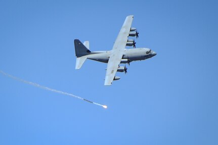 A KC130J from the U.S. Marine Corps Air Station Cherry Point, trains on Bollen Air-to-Ground Range in Fort Indiantown Gap, Pennsylvania, April 17, 2025. Bollen Range is operated by Detachment 1 of the 193rd Special Operations Wing and supports training activities for a variety of aircraft as well as additional military helicopter, heavy transport, and special mission aircraft conducting training in the northeastern United States. (U.S. Air National Guard Video by Airman Kyan Stockman)