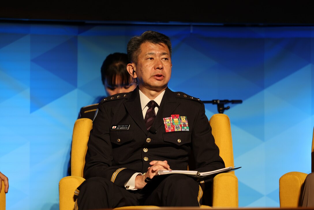 en. Yasunori Morishita, chief of staff of the Japan Ground Self-Defense Force, speaks during a panel discussion on combined and joint campaigning at the Land Forces Pacific (LANPAC) Symposium and Exhibition in Honolulu, Hawaii, May 14, 2025.