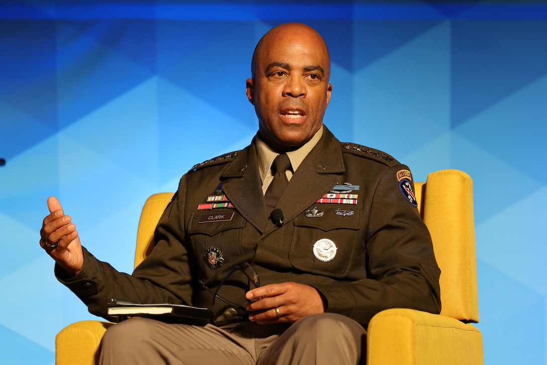 Gen. Ronald P. Clark, commanding general of U.S. Army Pacific, speaks during a panel on combined and joint campaigning at the Land Forces Pacific (LANPAC) Symposium and Exhibition in Honolulu, Hawaii, May 14, 2025.