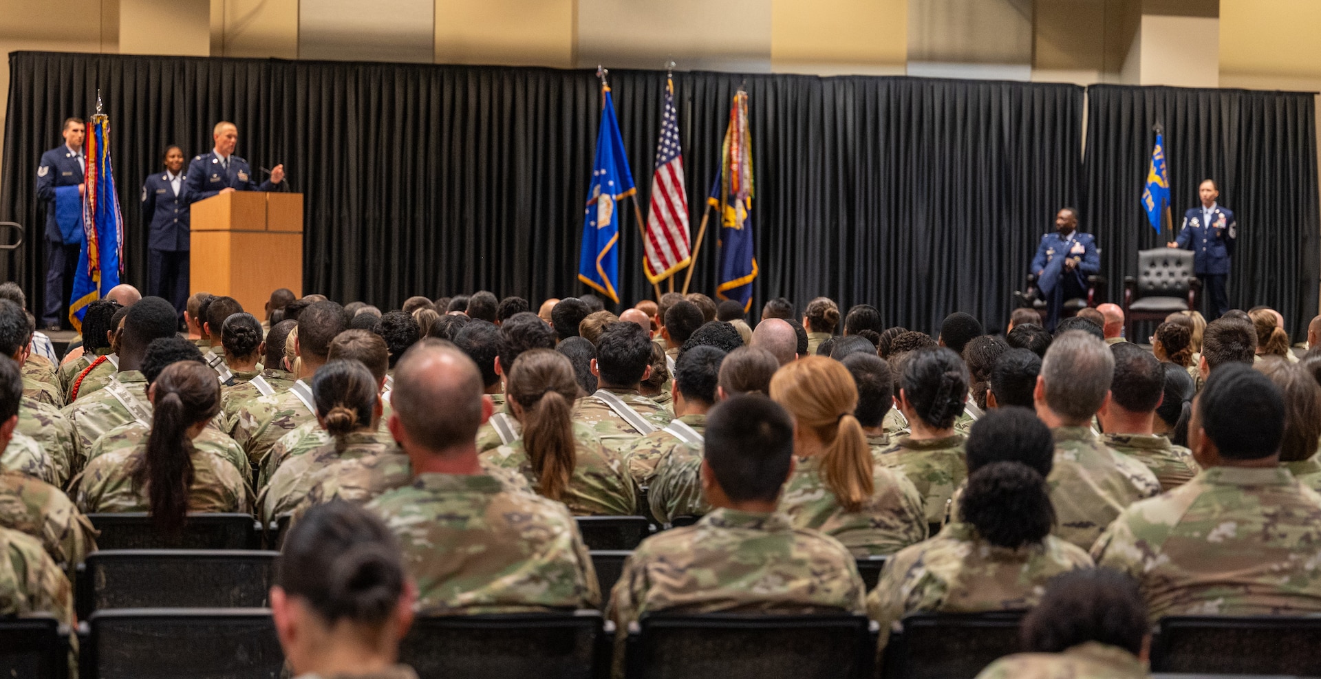 Col. Will Cooper, 37th Training Wing commander, was the presiding official during the 937th Training Group Activation Ceremony on May 13, 2025, at Joint Base San Antonio-Fort Sam Houston, Texas. The 937th Training Group is responsible for training 19 Air Force Medical Specialties across four squadrons and 39 geographically separated locations, offering 68 formal courses to develop the next generation of medical professionals. (U.S. Air Force photo by 2nd Lt. Kate Anderson)