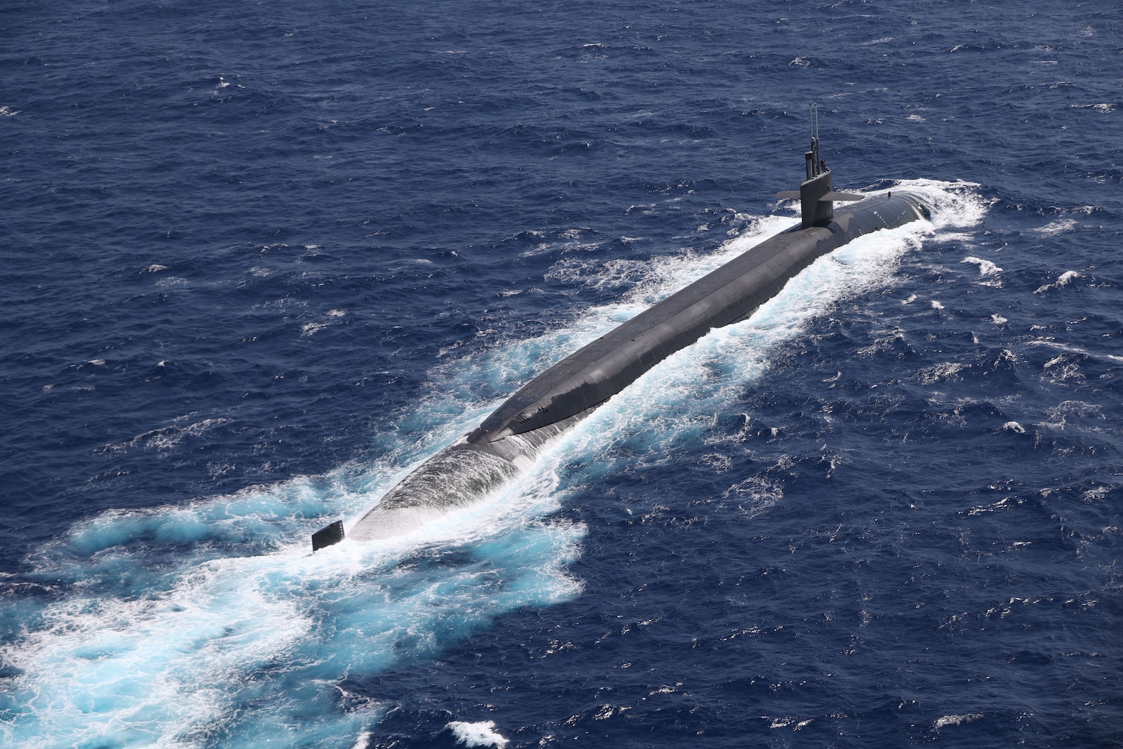 A submarine at sea.
