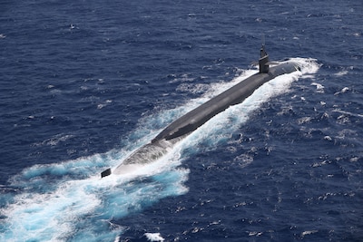 A submarine at sea.