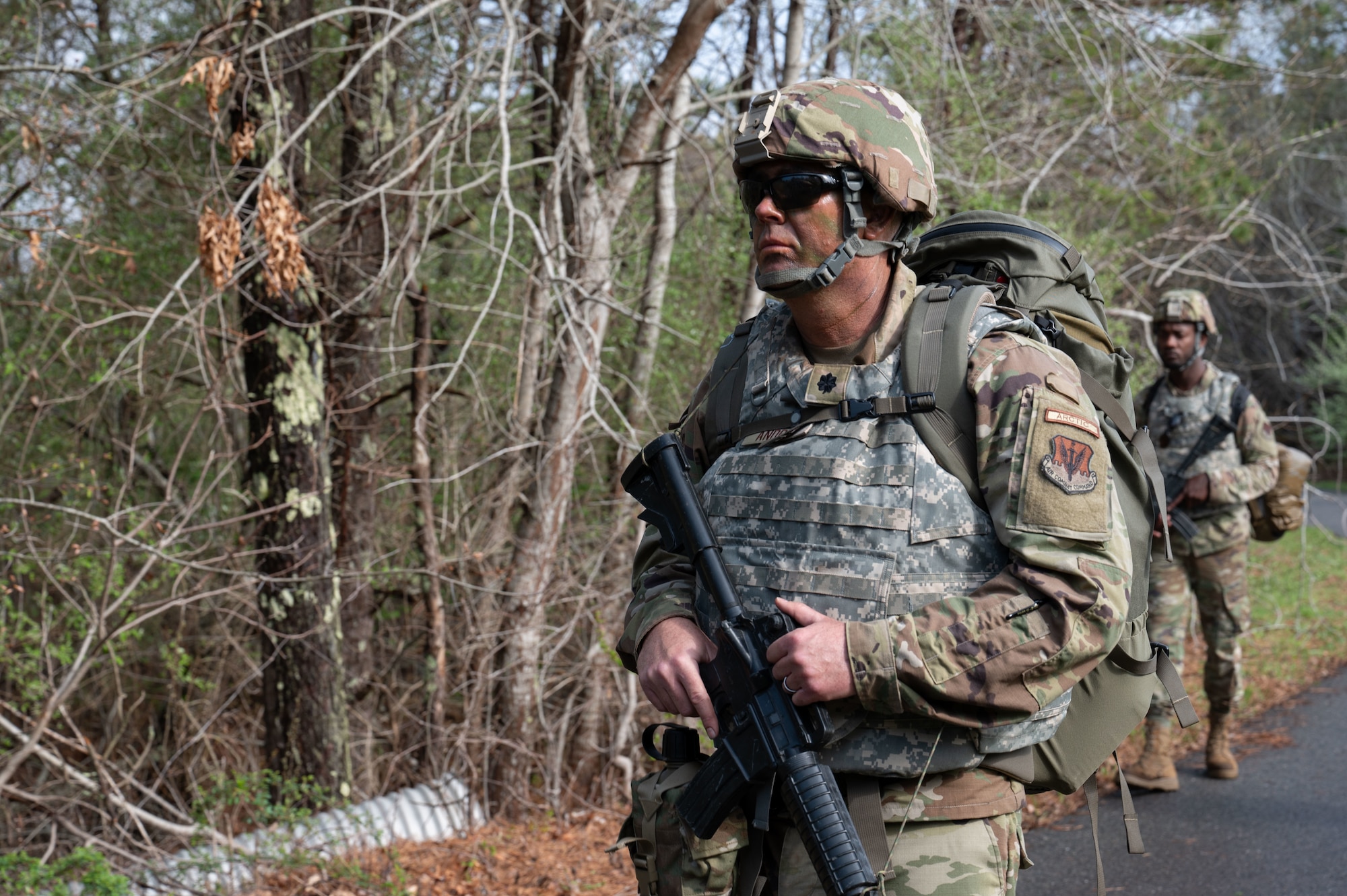 Airman participates in a ruck march.