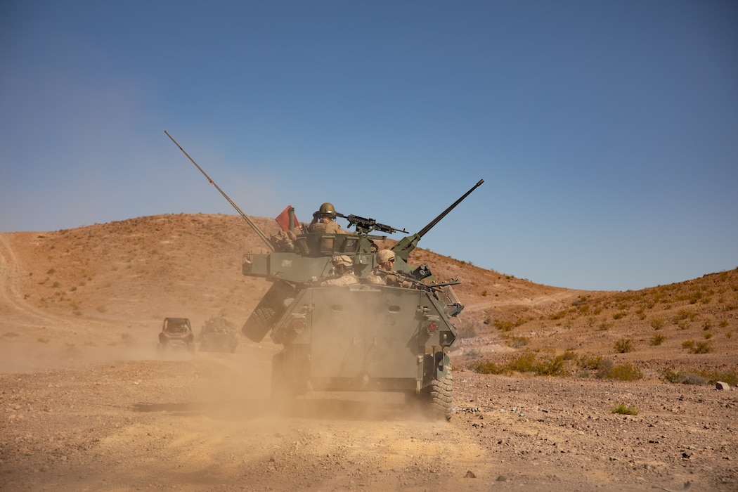 U.S. Reserve Marines with 4th LAR simulate platoon attack during ITX 4-24
