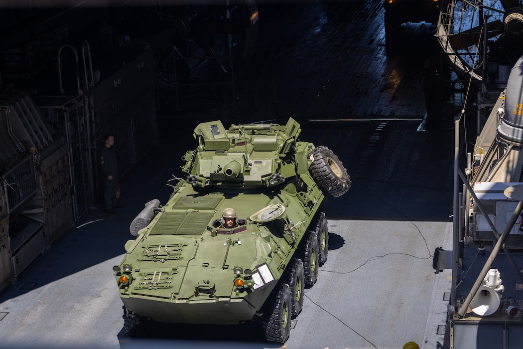 Marines, Sailors load LCACs, LAVs onto USS Germantown