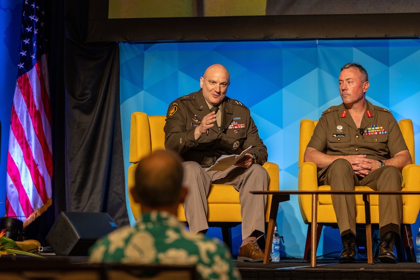 U.S. Army Maj. Gen. Joseph Lestorti, commanding general of the Office of the Chief of Army Reserve (OCAR), sits on a panel to discuss the importance of essential warfighting capabilities for campaigning, crisis, and conflict during the Land Forces Pacific (LANPAC) Symposium and Exhibition, May 15, 2025, in Honolulu, Hawaii. The panel explored how reserve forces enhance power projection and crisis response in the Indo-Pacific through integration, readiness, and strategic positioning. (U.S. Army Photo by Spc. Abreanna Goodrich)